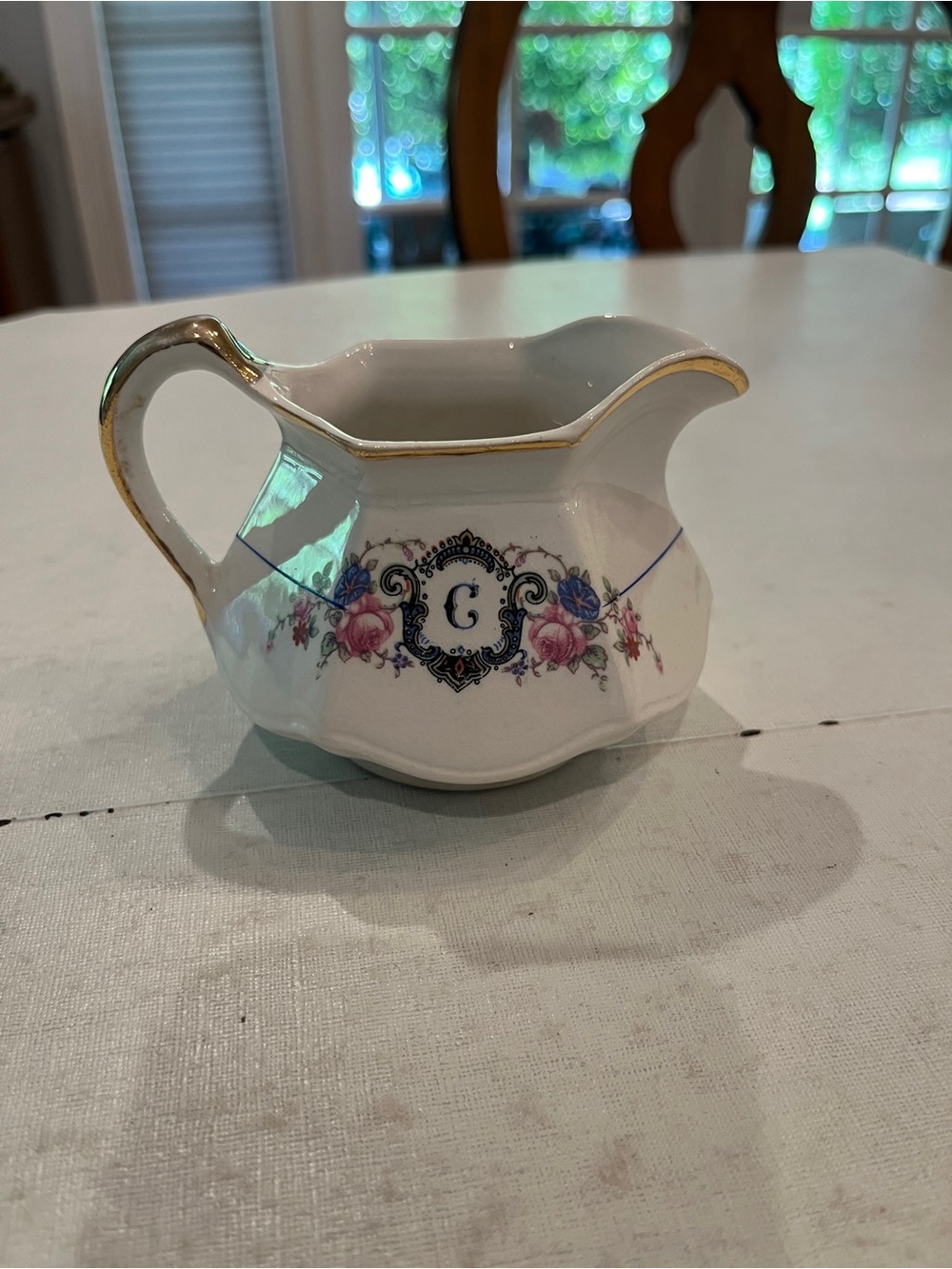 Vintage Salem Fine China White and pink “C”Creamer. So pretty!
